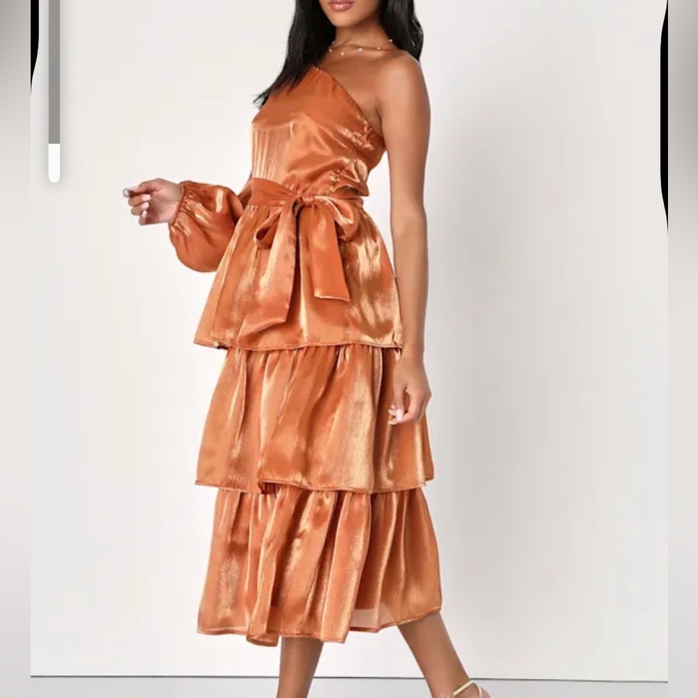 Lulu's Sweet Excellence Shiny Rust Orange Dress Size Small Holiday